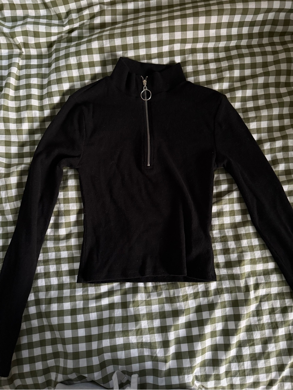 Forever 21 Black Long-Sleeve Half-Zip Mock Neck Top